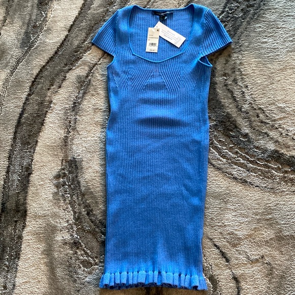 French Connection blue & pink Mathilda Ribbed capped sleeve Mini dress med NWT - Picture 3 of 9